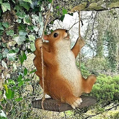 Squirrel On Swing Garden Tree Ornament Sculpture Decoration Animal Lover Gift • £12.95