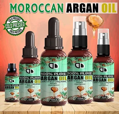 Organic Argan Oil 100% Cold Pressed Pure Virgin Vegan For Hair Beard & Skincare • £15.99