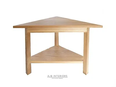 Any Size Corner Side Triangle Table With Shelf New Solid Oak Wood Handmade  • £85