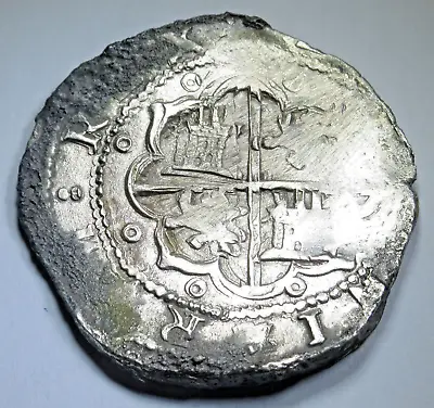 $895 • Buy 1556-98 Philip II Shipwreck Spanish Silver 8 Reales 1500s Pirate Dollar Cob Coin