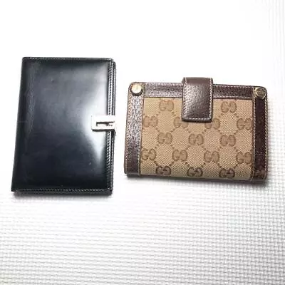 GUCCI Bifold Wallet Notebook Cover Leather Canvas Lot Of 2 Used Authentic Ps2404 • $0.99