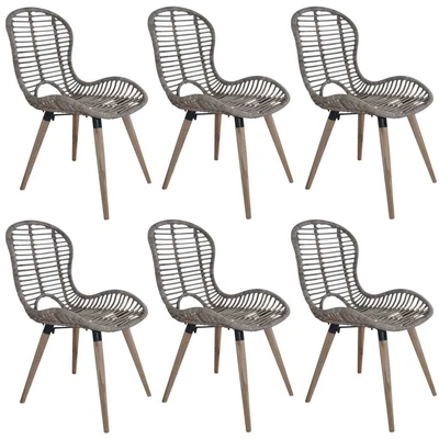 $850.99 • Buy Dining Chairs 6 Pcs Brown Natural Rattan VidaXL