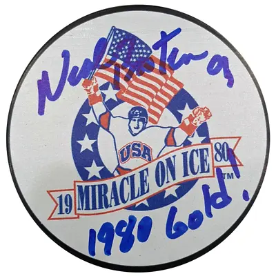 Neal Broten Autographed Miracle On Ice Hockey Puck W/ 1980 Gold Inscription USA • $74.99