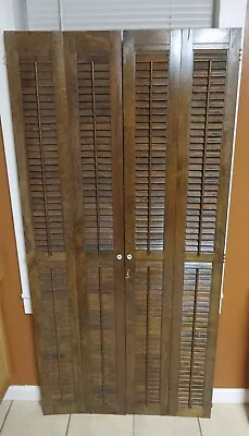 Vintage MCM Louvered Wooden Plantation Shutters 32  Wide 66  Tall • $139