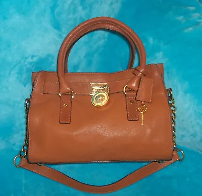 MICHAEL KORS Hamilton East West Saddle Brown Leather Shoulder Bag- LOCK & KEY • $34