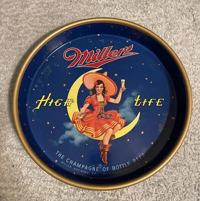 Miller High Life Vintage  Metal Beer Tray 13  Girl Woman On Moon Milwaukee • $49.99