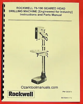 ROCKWELL 70-100 EFI-1 Geared Head Drilling Machine Owner Parts Manual 0609 • $38.54