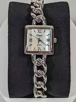 Vivani Pearlized Dial Silver Tone Rectangle Case Link Bracelet Band Watch • $17.14