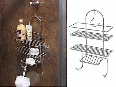 3 TIER Chrome Shower Caddy Organiser Hanging Hook Shelf Basket Tidy Bathroom Tri • £10.45