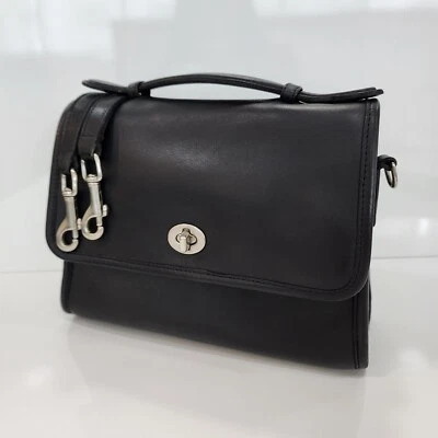 $190 • Buy 1990s Vintage COACH Original COURT BAG 9870 Black Gray Nickel Costa Rica