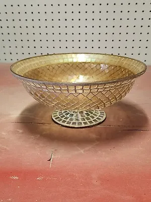 Vintage Biedermann Made In China Mosaic Tile Gold Tone Pedestal Bowl • $28