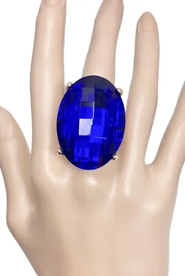 Oversized Oval Royal Blue Crystal Adjustable Statement Big Fun Party Ring • $17.10