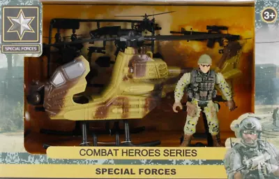 Playset Military Army Combat Heroes Series Helicopter Soldier Big Pieces Toy • £13.98