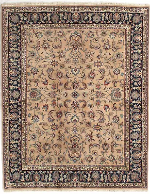 Mashadd Beige Navy Hand Knotted Oriental Wool Area Rug Carpet 6'6  X 8'2  • $1996