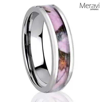 Silver Tungsten Real Oak Pink Hunting Tree Camo Ring Womens Mossy Wedding Band • $15.26