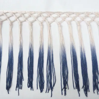 Perial Co Ivory Navy Knot Braided Chainette Fringe Trim Sold By The Yard 9 In • $8