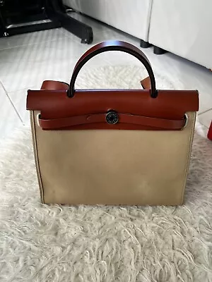 $3000 • Buy Hermes Bleu Izmir/Natural Canvas And Leather Herbag Zip 31 Bag