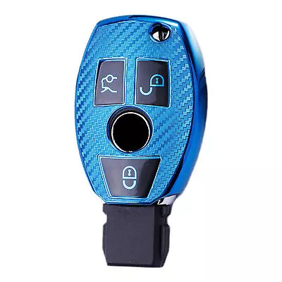 Fit For Mercedes Benz 3 Button Remote Key Fob Cover Case Shell Leather TPU Blue • $9.78