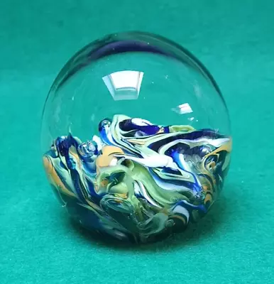 MDINA Malta Clear Glass Paperweight With Multi Coloured Swirl #R115 • £3.99