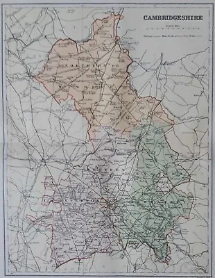 1895 Cambridgeshire County Map.  Victorian Print. Cambridge. • £13.12