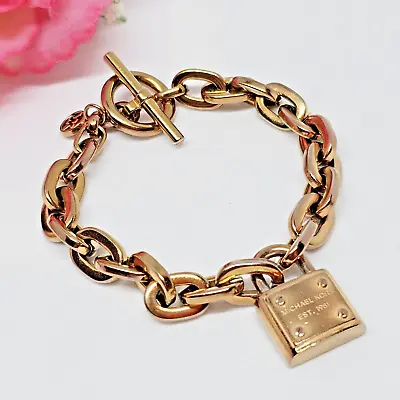 Michael Kors Rose Gold Tone LOCK Chain Link Toggle Closure Bracelet 8.5  • $34.95