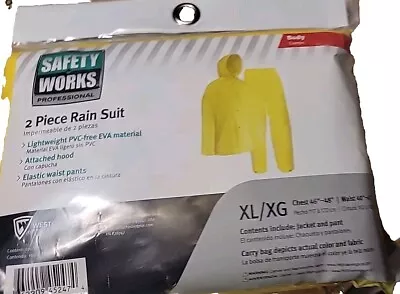 Safety Works 2-Piece Yellow EVA Rain Suit Drawstring Hood Size XL/XG • $12.95