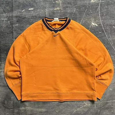 Vintage Y2K Nike Center Middle Swoosh Orange V Crewneck Sweatshirt Size Large • $34.95