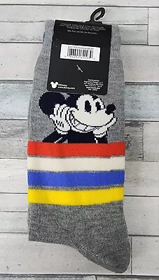 Disney Mickey Mouse Mens Crew Socks 2 Pack Size 6.5-12 Blue Gray Stripe • $6.50