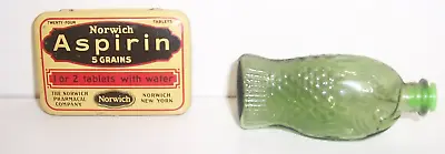 Vtg Wheaton Dr. Fisch's Bitters Green Fish Bottle Mini W/ Stopper 3  Norwich Tin • $15