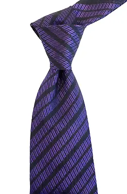 $330 NWT KITON Napoli 7 Fold Black W Textured Purple Striped Silk Neck Tie 3.5W • $99