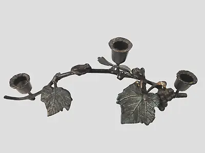 Vintage Metalware Iron Branch Candleholder Leaf Vines Frogs Farmhouse Candelabra • $26