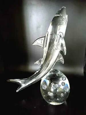 Vintage Murano Shark Figurine Handblown Art Glass 12 In Tall Thick And Heavy  • $85