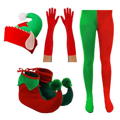 £11.99 • Buy Elf Set Santas Little Helper Christmas Tight Boots Hat Costume Xmas Fancy Dress