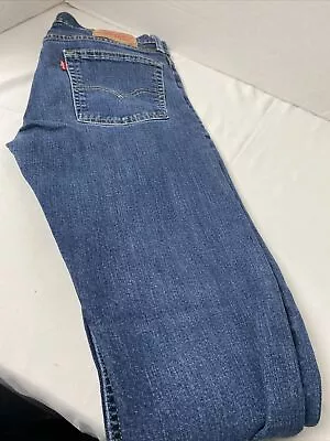 Levis 513 Jeans Mens 31x32 Blue Straight Leg Distressed American Medium Denim • $20