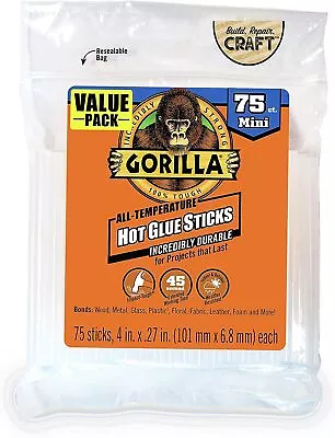 Gorilla Hot Glue Sticks Mini Size 4  Long X .27  Diameter 75 Count Clear • $11.39