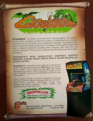 Crossbow Arcade FLYER Original 1983 NOS Video Game Shooting Gun Artwork Vintage • $34.85