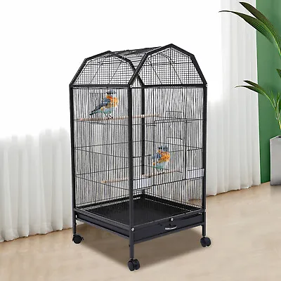 Black Large Bird Cage Wit Rolling Stand Cockatiel Parakeet Finch Parrot Birdcage • $70.15