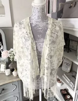 £35 • Buy TOPSHOP Cream Lace Fringed Kimono - Size S/M Small Medium