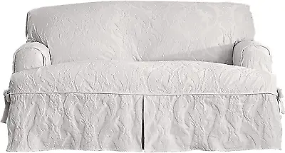 Matelasse Damask Furniture Cover Loveseat T-Cushion White • $132.99