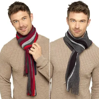 Mens Striped Winter Scarf Scarves Long Textured Soft Fringed 174x25cm • £5.25