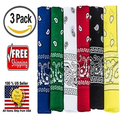 Pack Of 3 Large Paisley Western 100% Cotton Printed Bandana - 22 X 22 Inches • $16.27