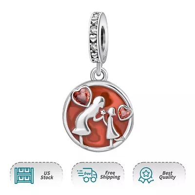 Authentic Girl Giving Flowers To Love Mom Red Dangle S925 Women Bracelet Charm • $17.98