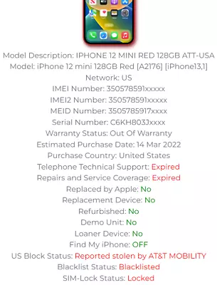 IPhone Info Check SIMLOCK/BLACKLIST/ICLOUD STATUS/Carrier /Find My Iphone • $0.99