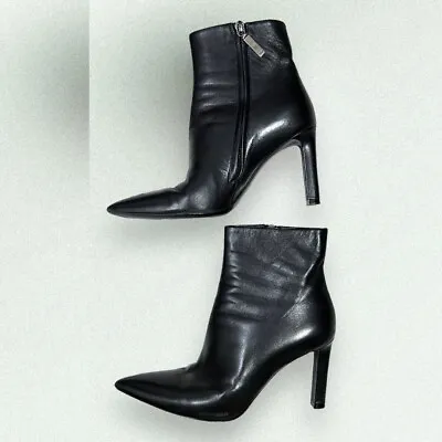 Saint Laurent Paris Boots Womens 36 Black Leather Pointed Toe Heeled Bootie • $245
