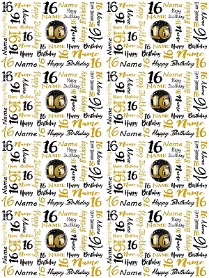 16th Birthday Personalised Gift Wrapping Paper Choose Colour ADD NAME • £4.19