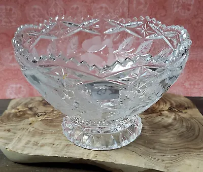 Vintage Zajecar Lead Crystal Bowl Hand Cut Etched Roses Made In Yugoslavia PBO • $17.40