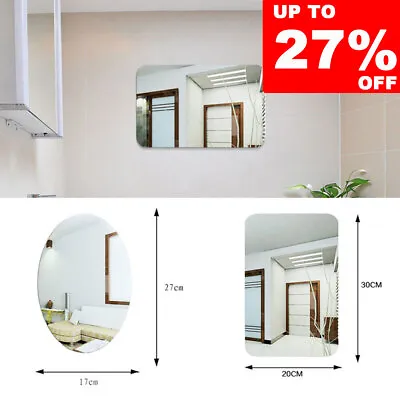 Square Oval Acrylic Self Adhesive Mirror Tiles Wall Sticker Stick On Home Decor • £3.60