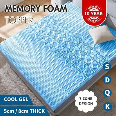 $101.99 • Buy Memory Foam Mattress Topper 7 Zone COOL GEL Queen King Double Single Size 5/8cm