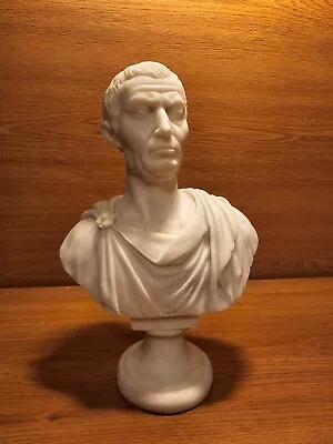 Classical Julius Cesar Bust Made Of Bonded Marble (White) - Intense Gaze • $20.99