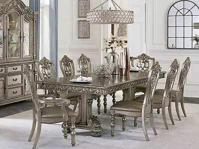 SPECIAL - 9 Piece Traditional Dining Room Platinum Gold Table & Chairs Set IC6W • $2885.79